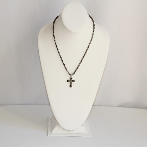 David Yurman Sterling Silver Black Diamond Cross Chain Necklace - Picture 8 of 13